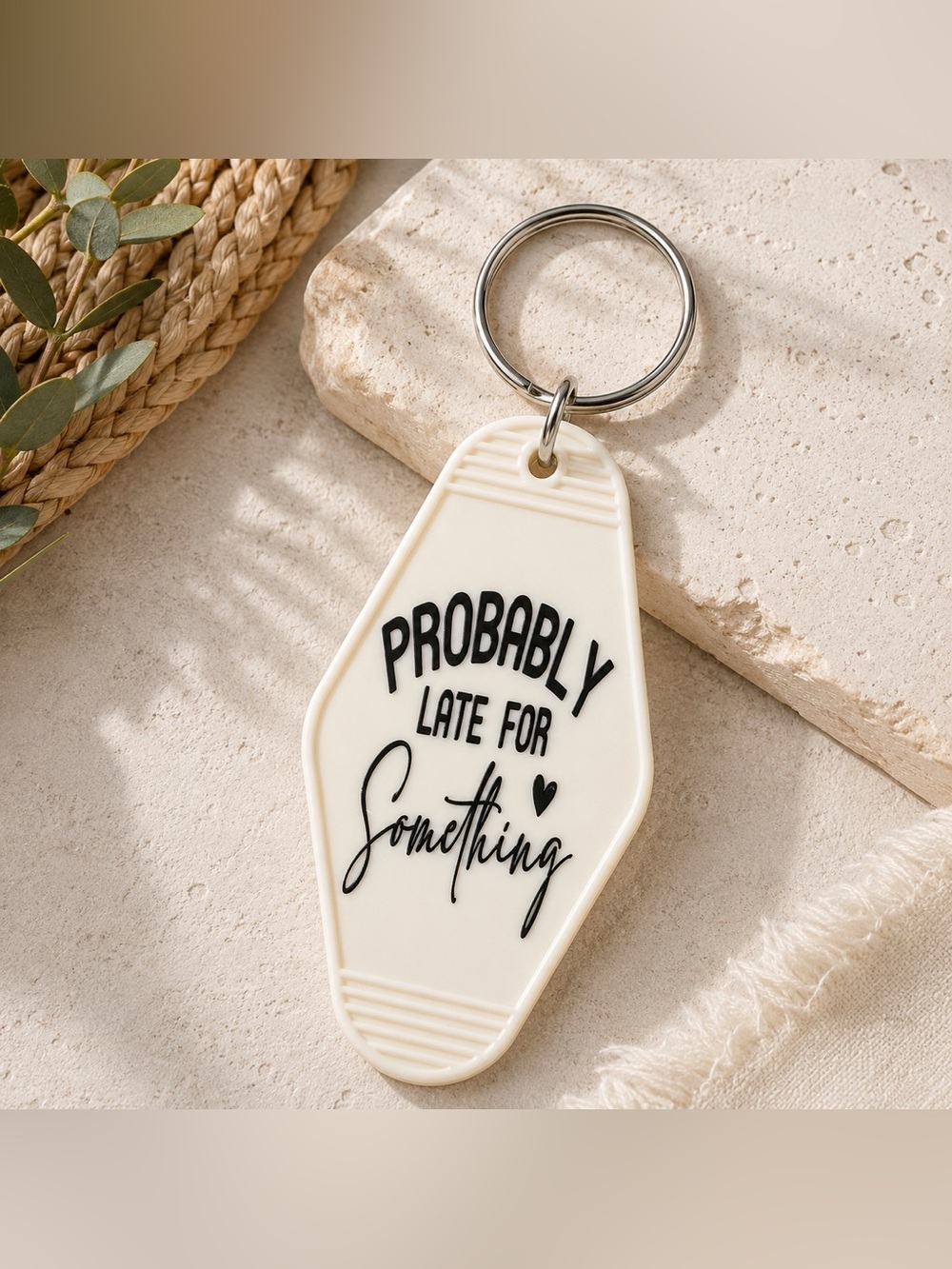Probably Late for Something Off White Motel Keychain Retro Hotel Tag